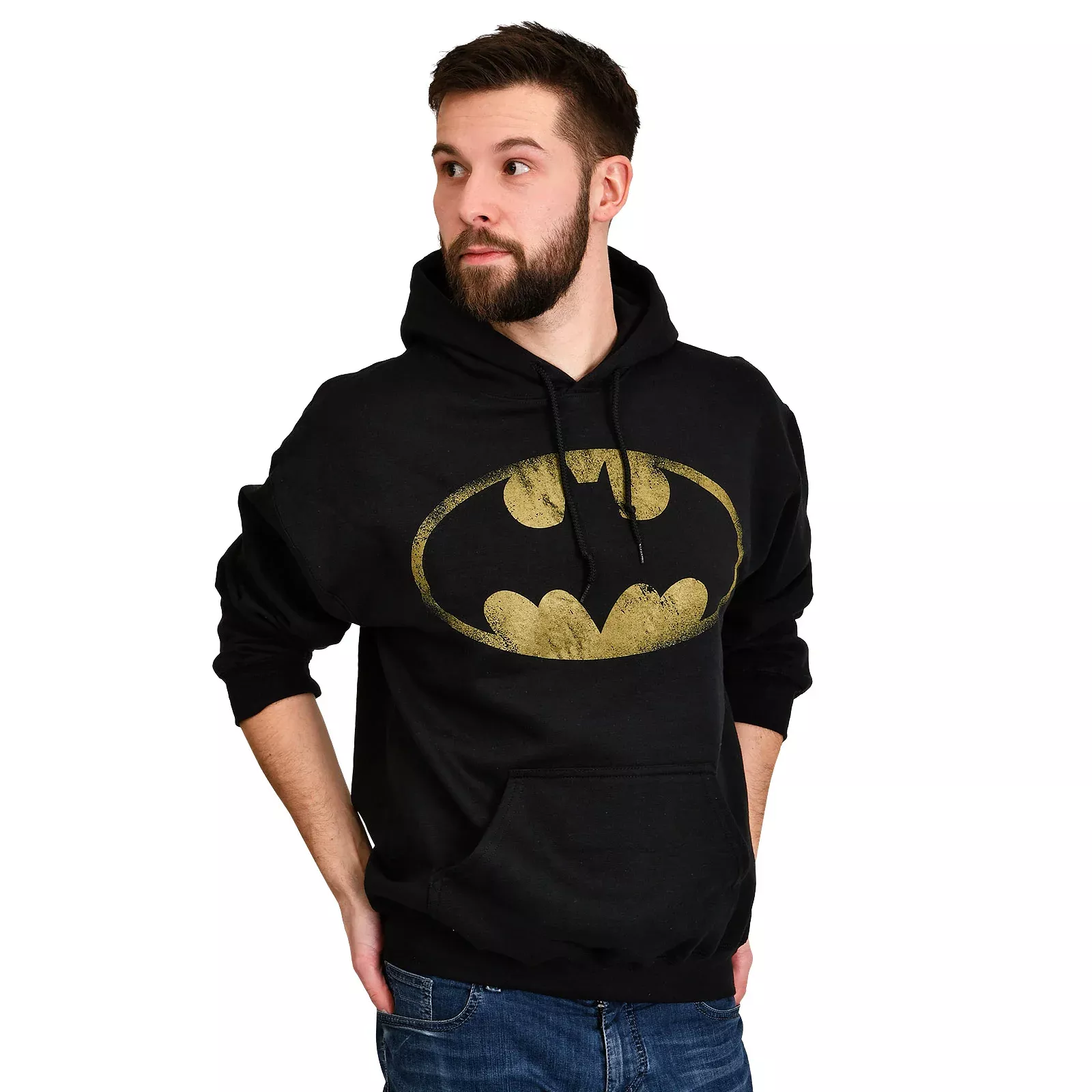 Batman - Distressed Bat Logo Hoodie Black