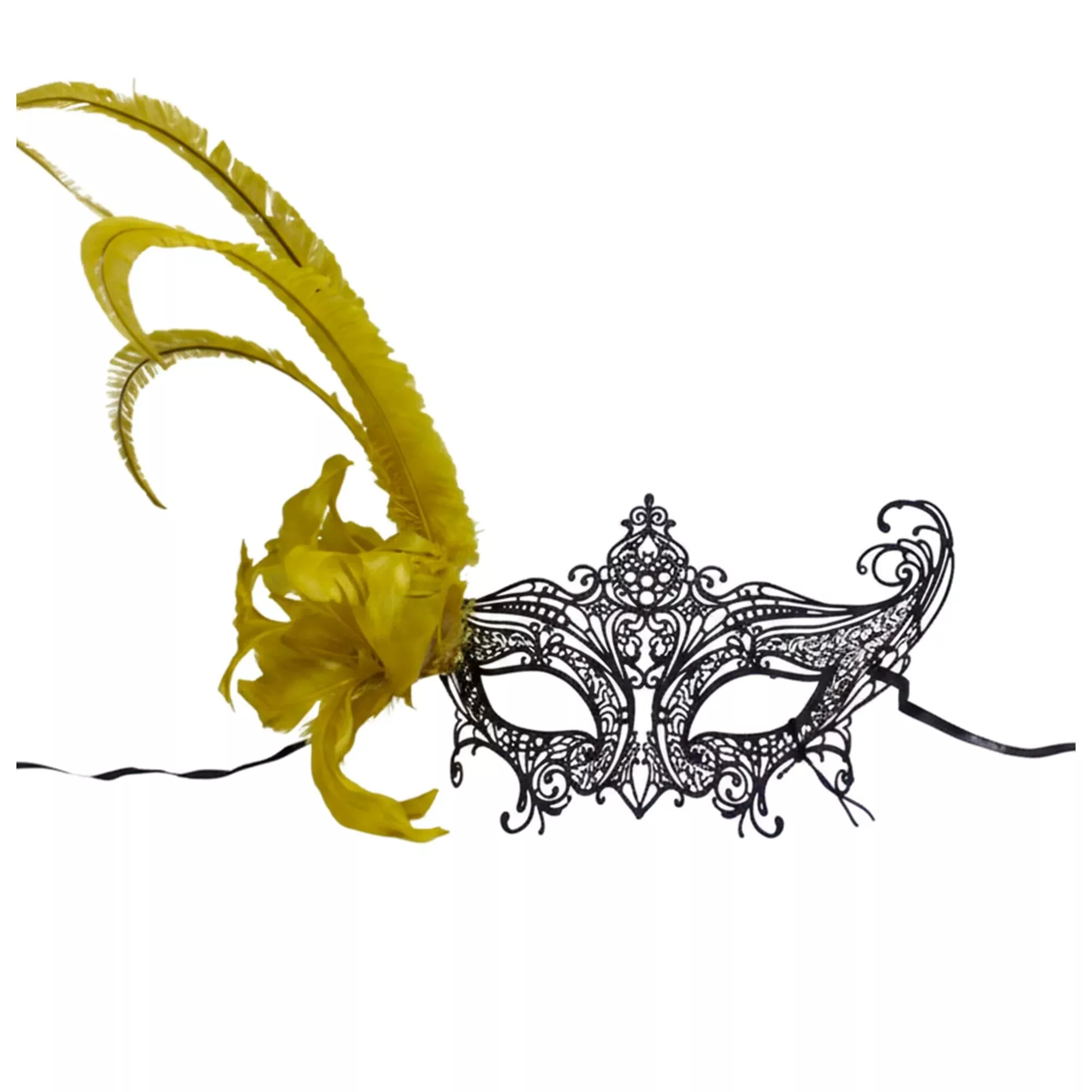 Black Metal Side Feather Masquerade Mask Costume Accessory