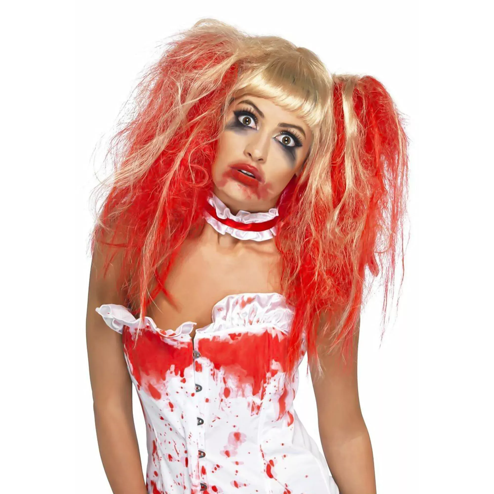 Blood Drip Blonde & Bright Red Wig Costume Accessory