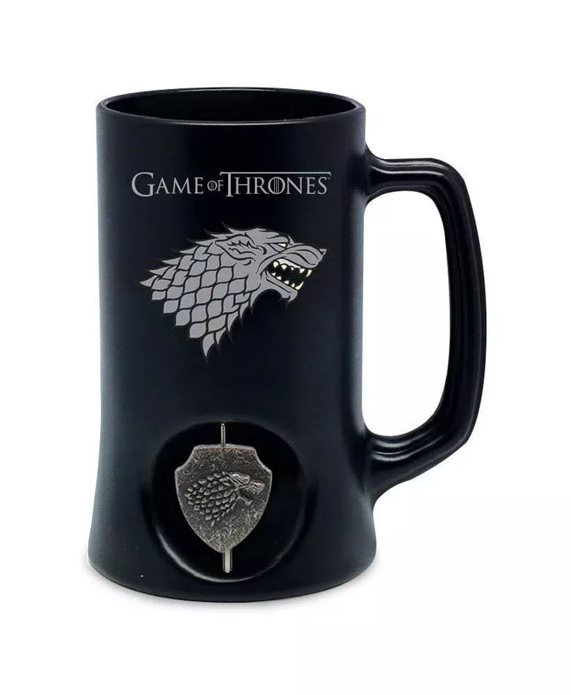 Game Of Thrones House Stark Sigil Ceramic Stein Mug With Rotating Metal Emblem
