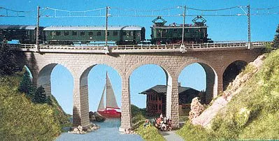 Kibri 37665 N Scale Single Track Curved Stone Viaduct w/Ice Breaker Piers -- 12-3/8 x 1-1/2"31 x 3.8cm