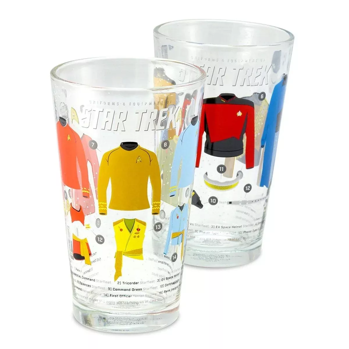 Star Trek Uniforms 16oz Pint Glasses, Set of 2