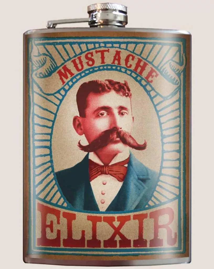Trixie & Milo Fine Stainless Steel 8 Oz Flask: Mustache Elixir
