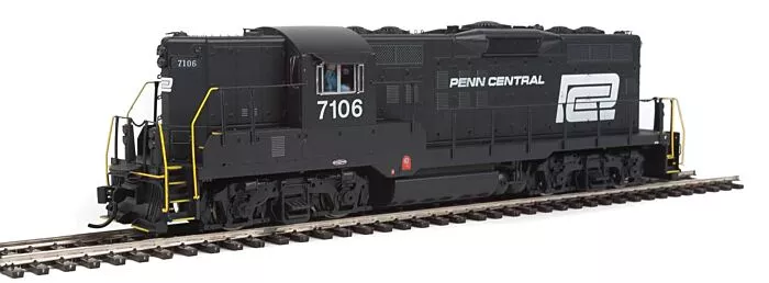 Walthers Proto 42707 HO Scale EMD GP9 Phase II - LokSound 5 Sound and DCC -- Penn Central #7106 (black, white, Large Logo)