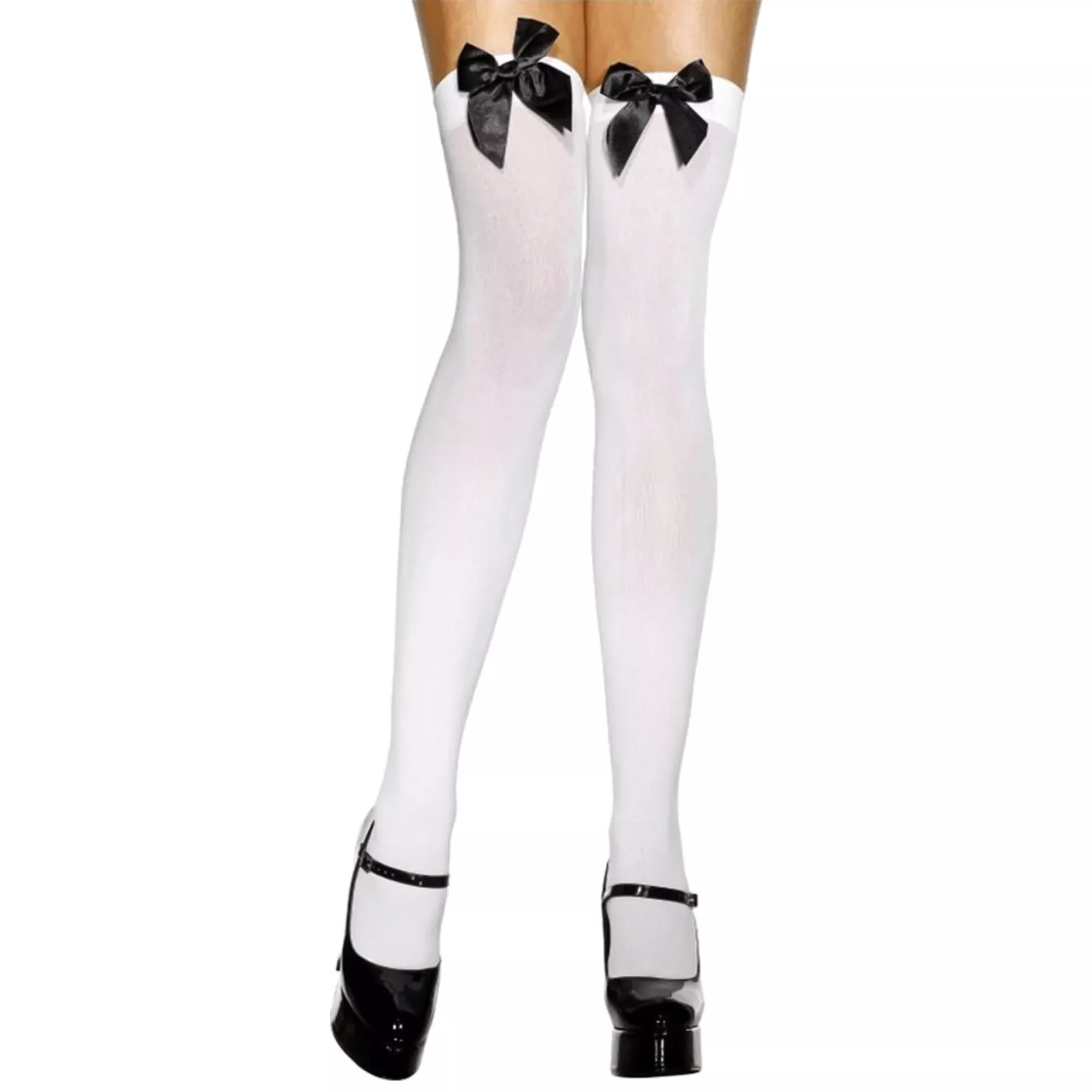 White Stockings with Black Bows Costume Accessory
